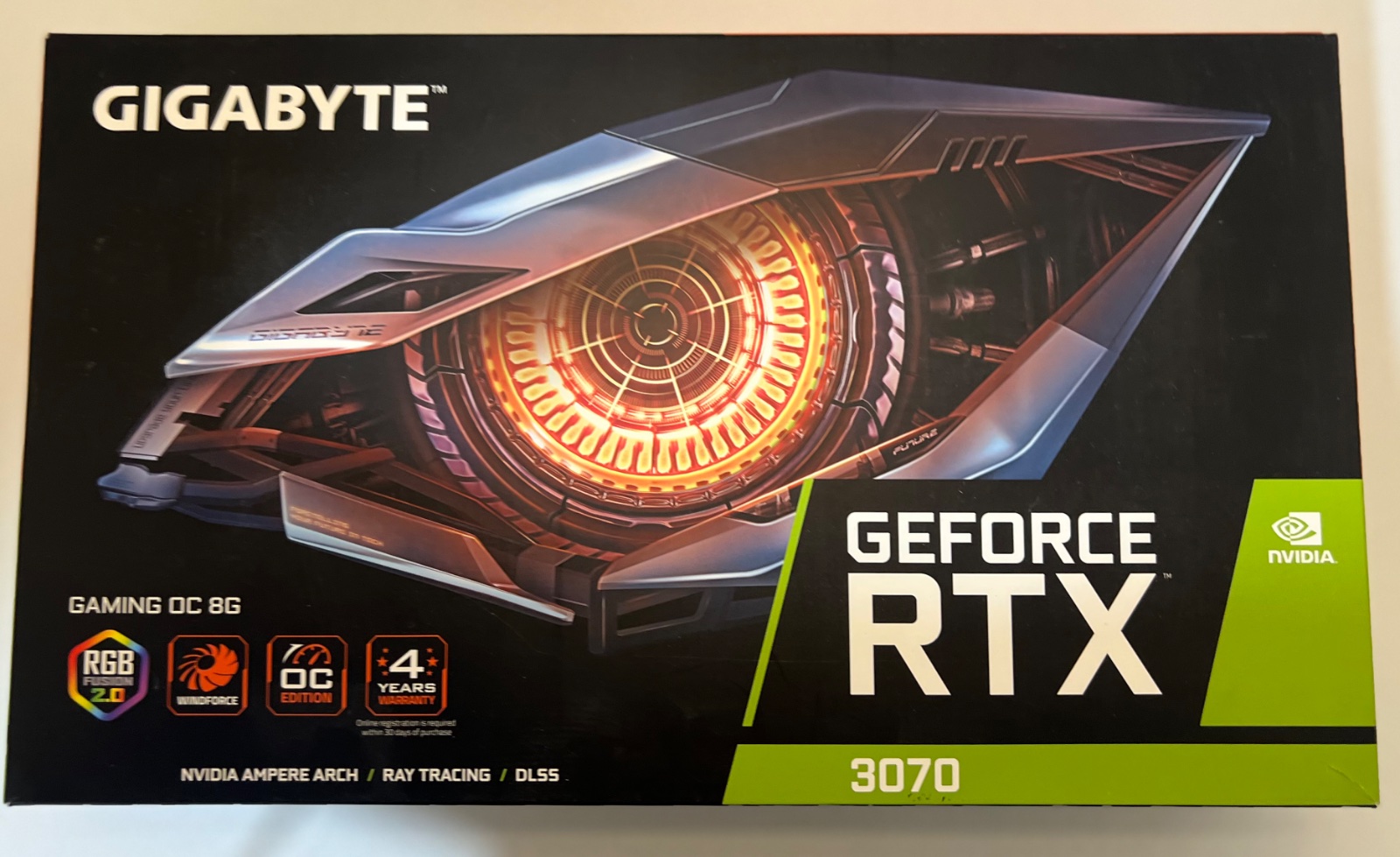 RTX 3070 näytönohjain käytettynä – Gigabyte Gaming OC 8GB, 6 kuukauden takuu